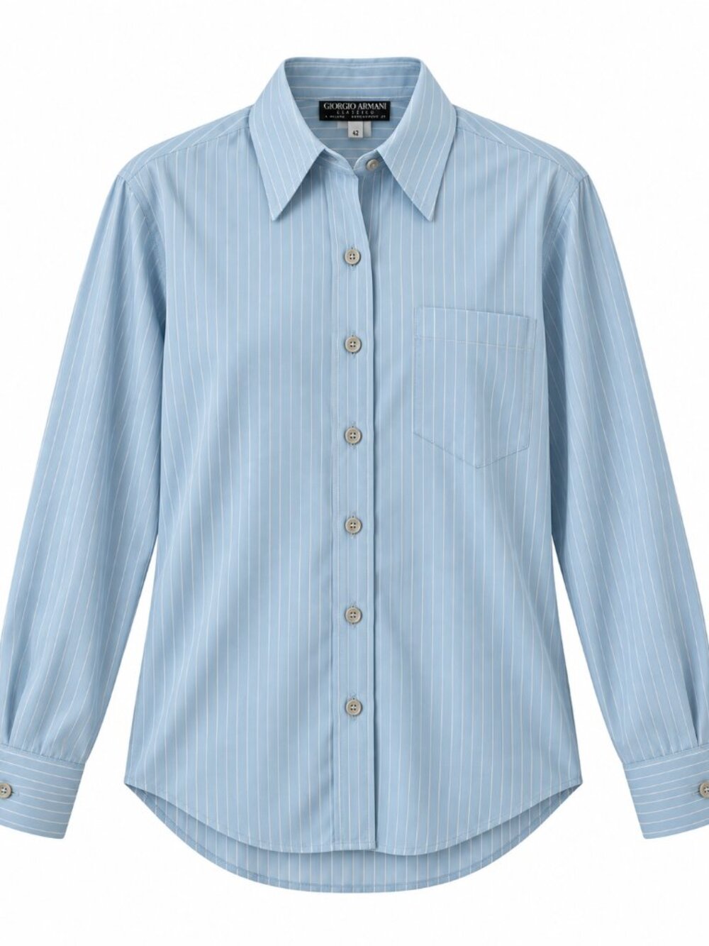 Giorgio Armani Classico 100% Silk Blue Pinstripe Button Down Blouse IT 42